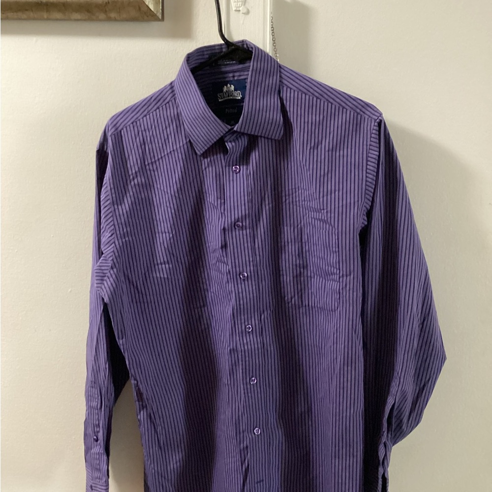 Stafford Men's Purple Striped Dress Shirt